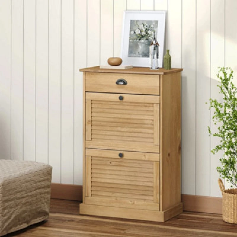 Image of VIDAXL Shoe Cabinet vigo 60x35x96cm Solid Wood Pine Vidaxl 8720845845834