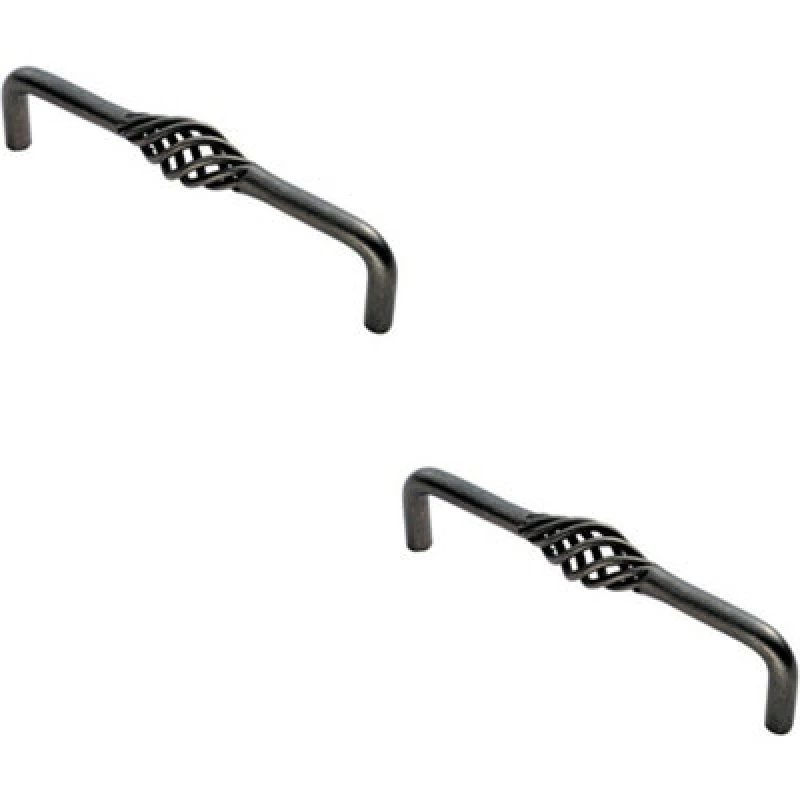 Image of Loops 2x Steel Cage D Type Cabinet Pull Handle 128mm Fixing Centres Antique Steel Metallics unisex