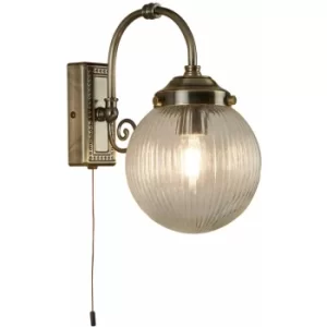 image of Belvue wall lamp, in antique brass and glass, 1 bulb