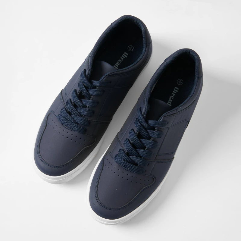 Image of Threadbare Stitch Detail Court Trainers Navy male 8