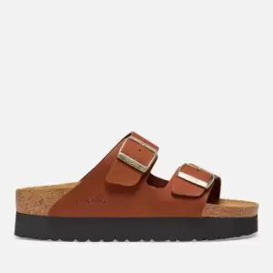Image of Papillio Womens Arizona Platform Slim Fit Nubuck Double Strap Sandals - Pecan - UK 5