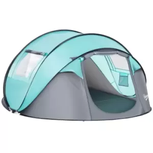 image of Outsunny 4 Person Pop Up Camping Tent w/ Weatherproof Cover, 2 Windows and 2 Doors - Blue