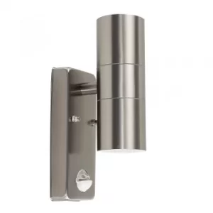 Image of IP44 PIR Up/Down Wall Light in Brushed Chrome