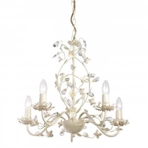 Image of 5 Light Multi Arm Ceiling Pendant Flower Design Cream With Brushed Gold, Pearl Effect Acrylic, E14