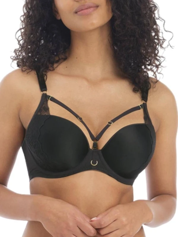 Image of Freya Womens plunge t-shirt underwired molded bra Freya Temptress Noir Female 75F