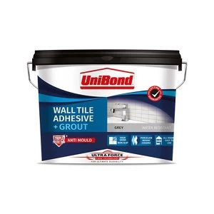 image of UniBond UltraForce Ready mixed Grey Tile Adhesive & grout 12.8kg