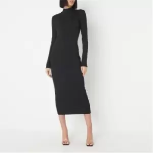 image of Missguided Tall Recycled High Neck Rib Midaxi Dress - Black