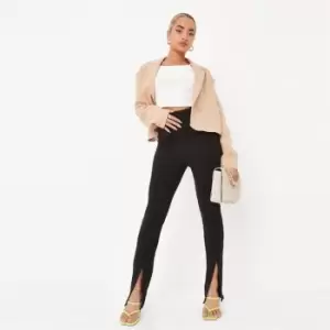 Image of Missguided Ribbed Fitted Flare Split Trouser - Black