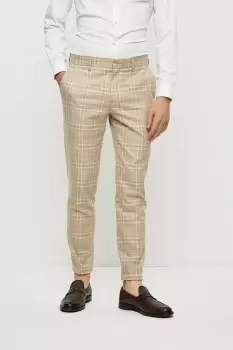 Image of Mens Skinny Fit Stone Textured Check Suit Trousers
