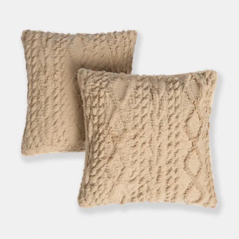 Image of OHS OHS 2 Pack Soft Cosy Cable Knit Design Decorative Square Cushion Covers in Natural Size: 45cm x 45cm Natural 45cm x 45cm Unisex 5027434225934