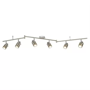 Image of Samson 6 Light Bathroom Ceiling Spotlight Bar Satin Silver IP44, GU10