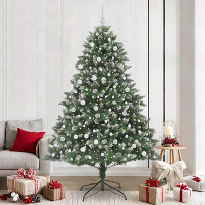 Image of vidaXL Artificial Christmas Tree with Stand, White Balls Green 160 x 160 x 240 cm, Green 3395260