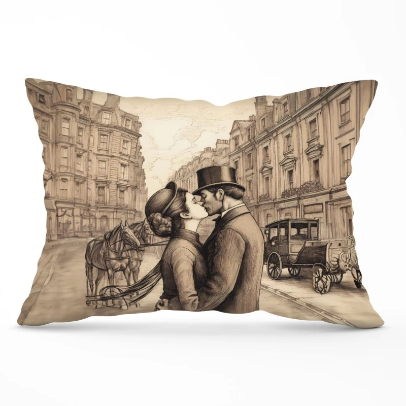 Image of Warren Reed - Designer Sharing A Kiss Cushions in Black Size: 45cm x 45cm Black Unisex 45cm x 45 cm