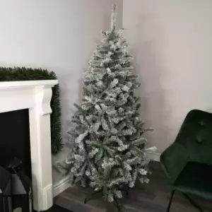 Image of Premier Decorations Ltd - 7ft (2.1m) Premier Flocked Woodcote Spruce PVC Hinged Christmas Tree