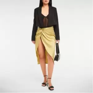 image of Missguided Petite Twist Front Midi Skirt - Green