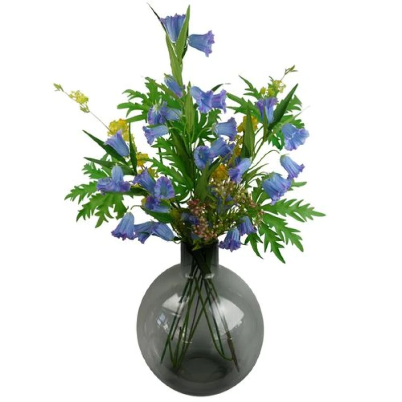 Image of Leaf Pack of 6 x 100cm Trumpet Artificial Flower Stem Blue
