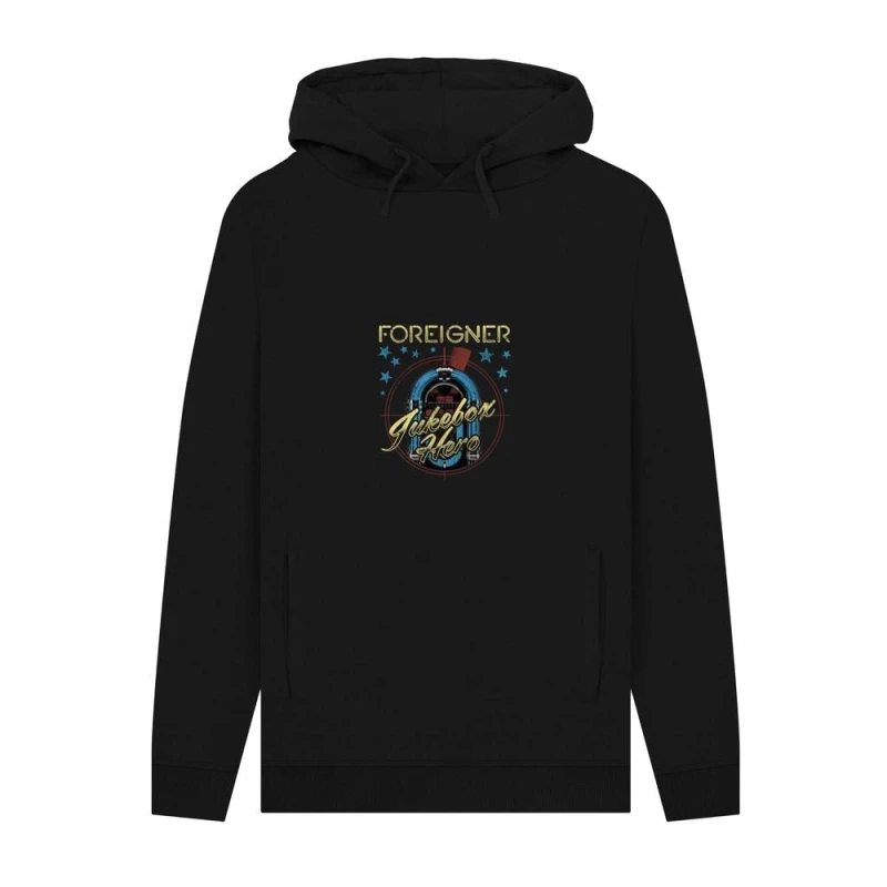 Image of Foreigner Mens Jukebox Graphic Hoodie in Black Size: Small Black Male S