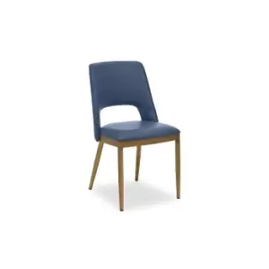 Image of Blue Leather Effect Dining Chair with Brushed Antique Brass Legs