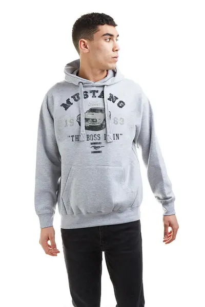 Image of Petrol Heads Mustang The Boss Is In Cotton Hoodie Grey