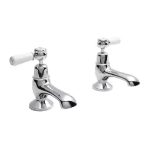 image of Hudson Reed White Topaz With Lever & Domed Collar Bath Taps - Chrome / White