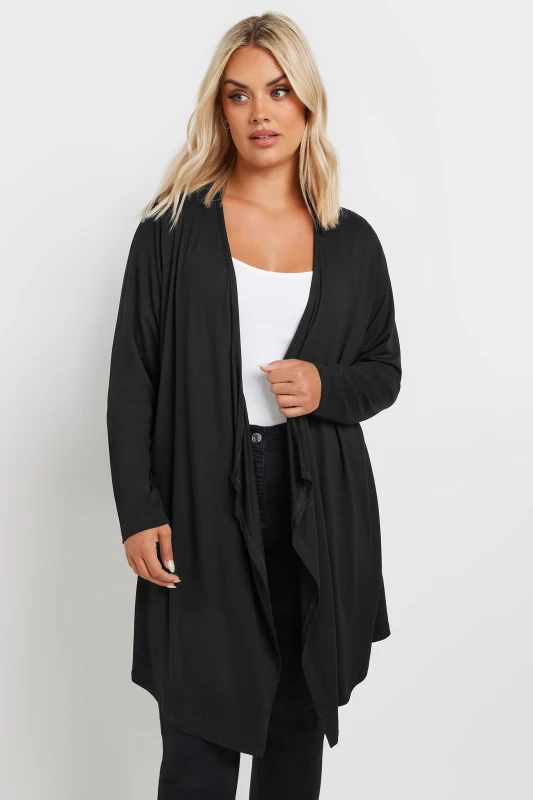Image of Yours Womens Waterfall Jersey Cardigan in Black Size: 22-24 Black Female 22-24