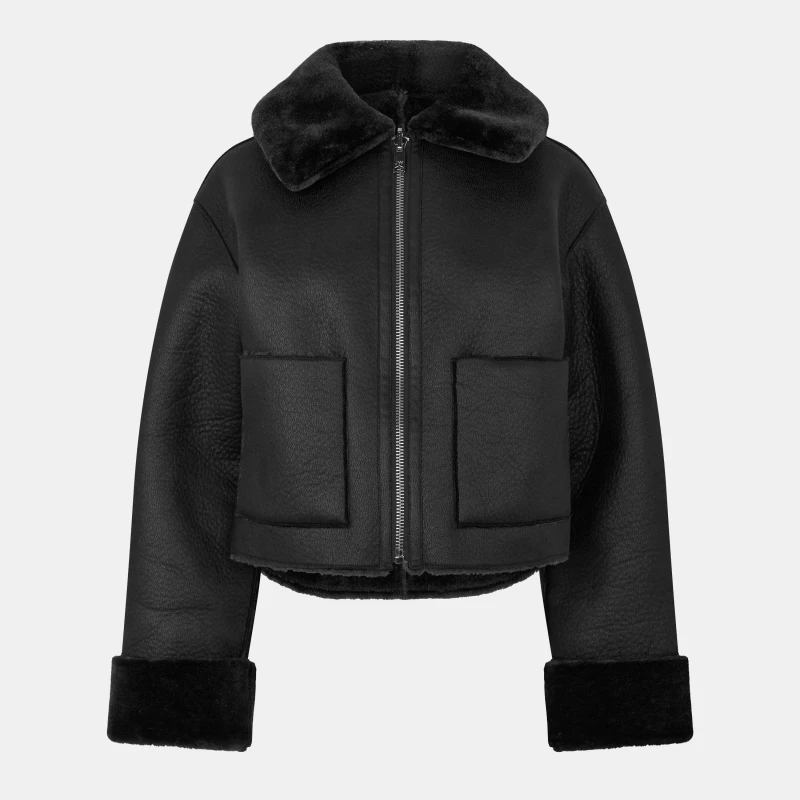 Image of Jack Wills Womens Reverse Structured Shearling Jacket Black female 8 (XS)