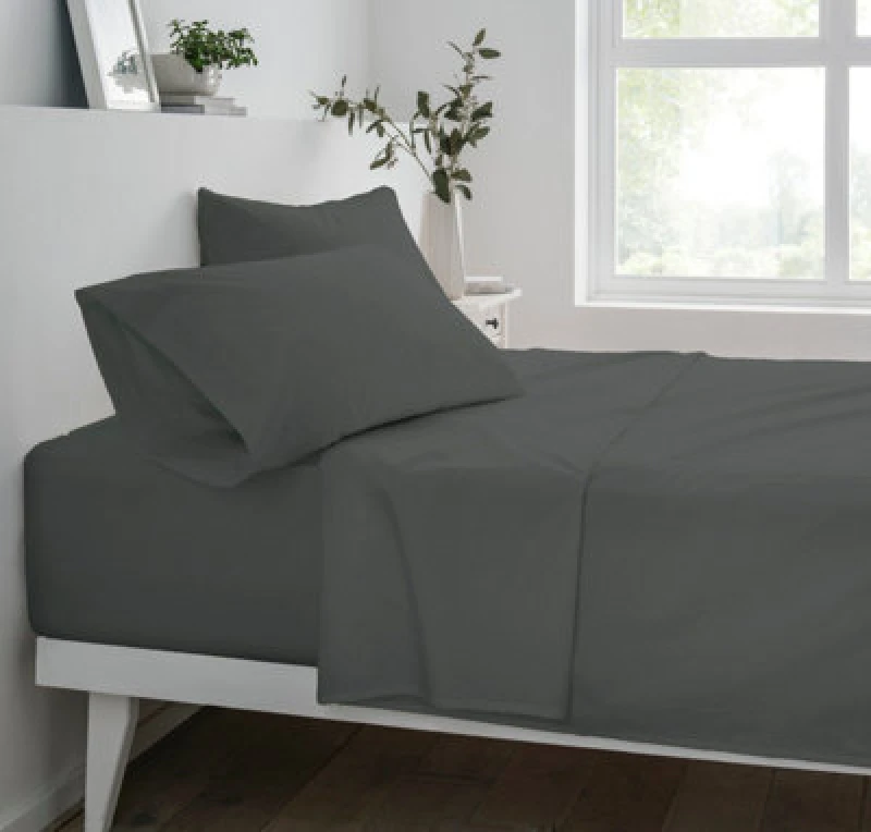 Image of Smart Living Smart Living Polycotton Bed Linen Luxury Fitted Bedsheet or Pillowcase Non Iron in Charcoal Size: Double Fitted Charcoal Double Fitted