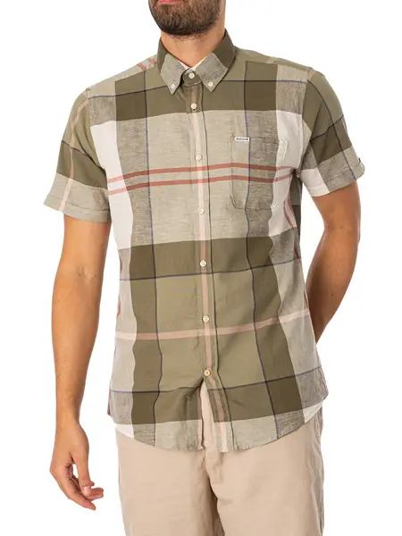 Image of Barbour Douglas Tailored Short Sleeved Shirt Glenmore Olive Tartan L