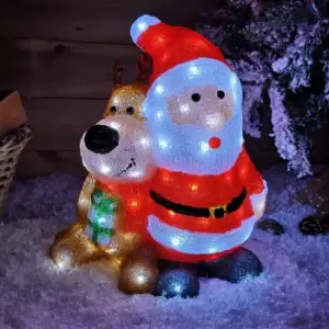 Image of 40cm Indoor Outdoor Acrylic LED Santa Claus & Reindeer Christmas Decoration