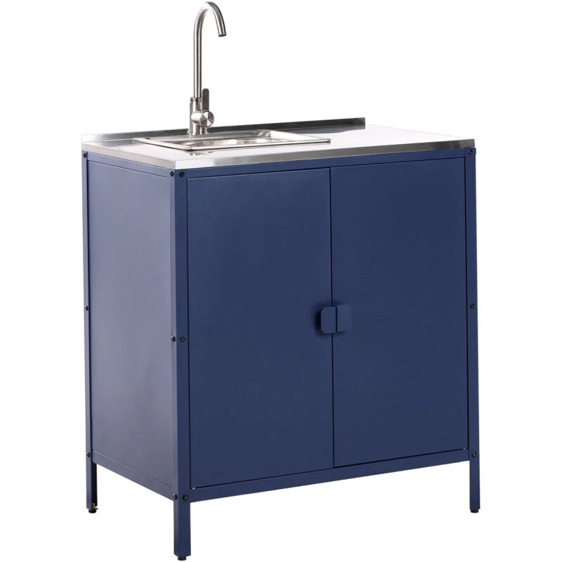 Image of Beliani Outdoor Kitchen Cabinet With Sink Vilama Blue
