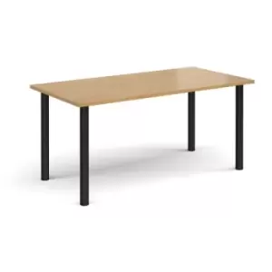 Image of Rectangular Black radial leg meeting table 1600mm x 800mm - oak