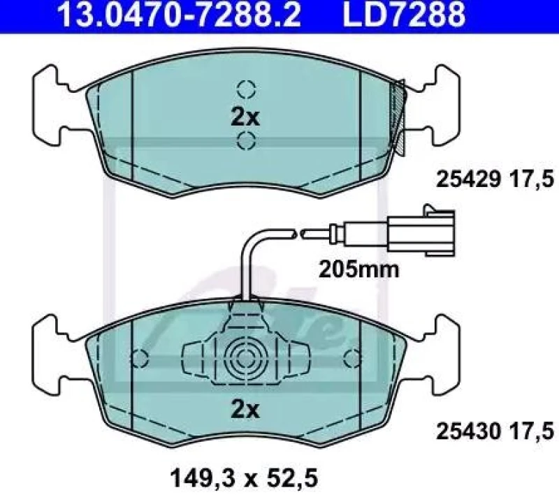 Image of ATE 13.0470-7288.2 Brake pad set incl. wear warning contact Brake Pad Set,disc brake (402)