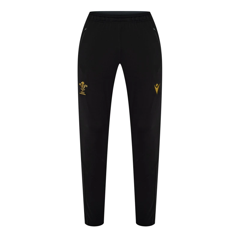 Image of Macron Wales Rugby Tracksuit Bottoms 2024 Adults Blk/Gold male Medium