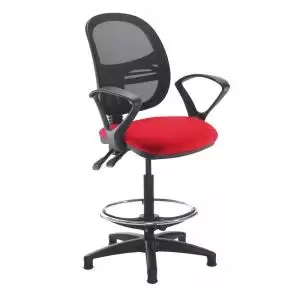 Image of Jota mesh back draughtsmans chair with fixed arms - Belize Red