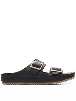 image of Clarks Brookleigh Sun Flat Sandals - Black Leather, Black, Size 4, Women