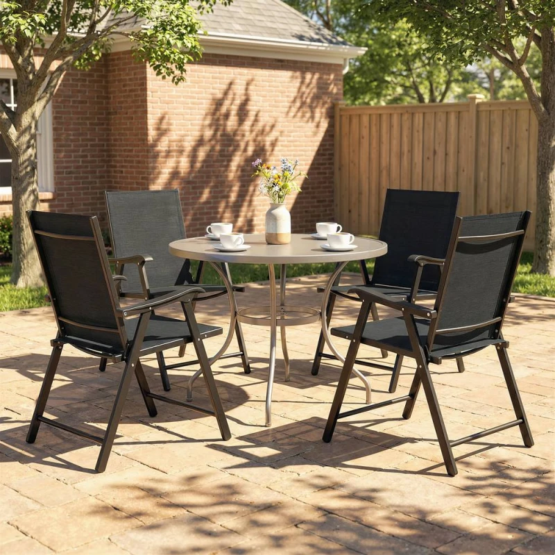 Image of OUTSUNNY Folding Garden Chairs Set of 4 with High Back, Armrests in Black Unisex