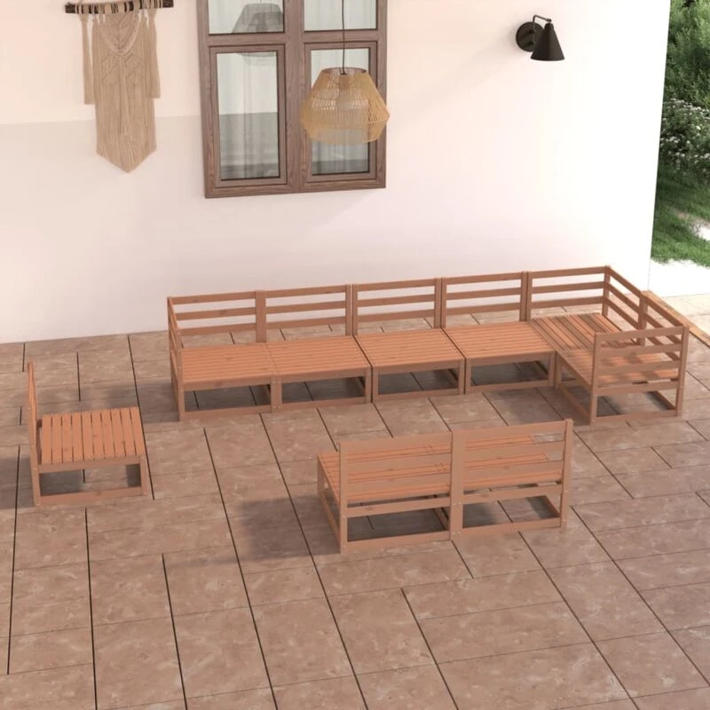 Image of VIDAXL 9 Piece Garden Lounge Set Honey Brown Solid Pinewood Vidaxl 8720286467404