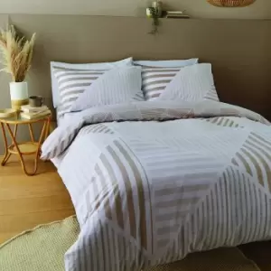 Image of Catherine Lansfield Blok Geo Natural Super King Duvet Cover Set Easy Care Bedding