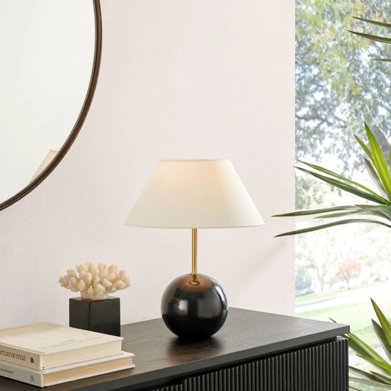Image of FurnitureboxUK Joceline Black Marble Round Table Lamp Black Unisex