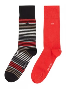 Image of Mens Calvin Klein 2 Pack Stripe and Solid Socks Red Multi
