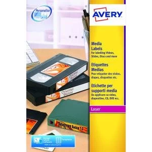 Avery Video Face Label 76x46mm 12 Per Sheet WhitePack of 300L7671-25