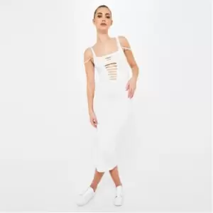 image of Missguided Ladder Detail Knit Midaxi Dress - White