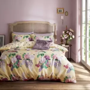 Image of Bridgerton By Catherine Lansfield Wisteria Bouquet Duvet Cover & Pillowcase Set Yellow