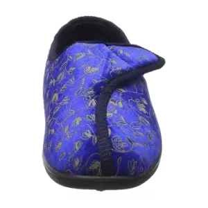 Image of Zedzzz Womens/Ladies Janice Touch Fastening Floral Slippers (7 UK) (Navy Blue)