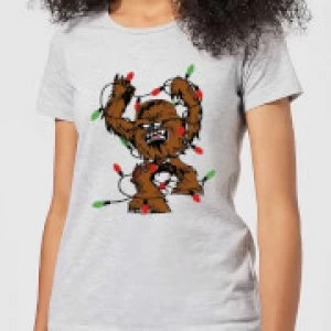 Image of Star Wars Tangled Fairy Lights Chewbacca Womens Christmas T-Shirt - Grey - 3XL
