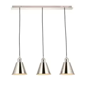 Image of Bright Nickel Three Light Ceiling Pendant & White Inner Shade Knurled Detailing