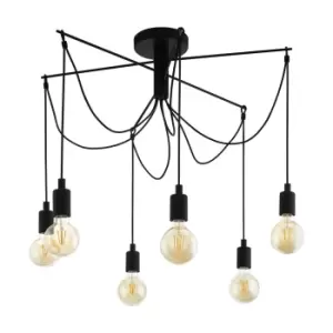Image of Flush Ceiling 6 Bulb Light Colour Black Metal Looped Flex Bulb E27 6x60W