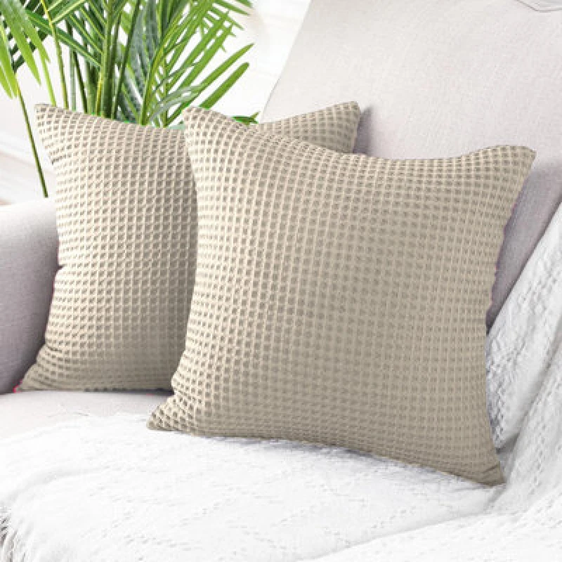 Image of Allure Bath Fashions Hotel Waffle Cushion Covers Two Pack - Taupe, 50 X 50Cm