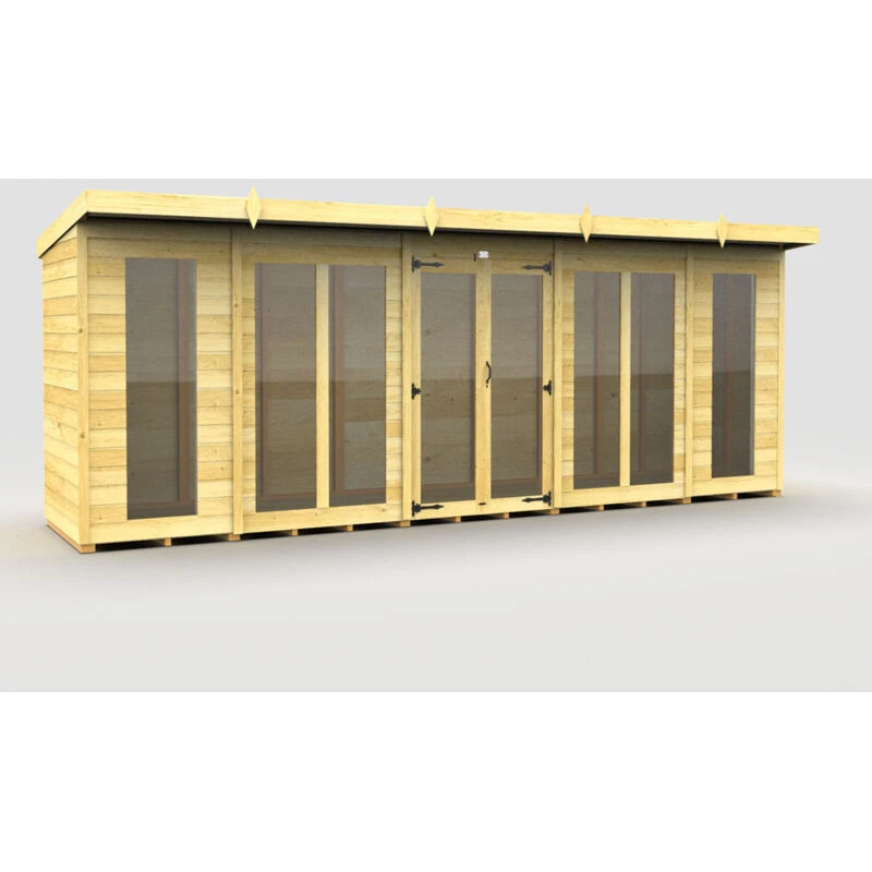 Image of Flat Pack Sheds DIY Sheds 18 x 4 Pent Summer House (Full Height Window), Brown 18X4PFHWSHFF