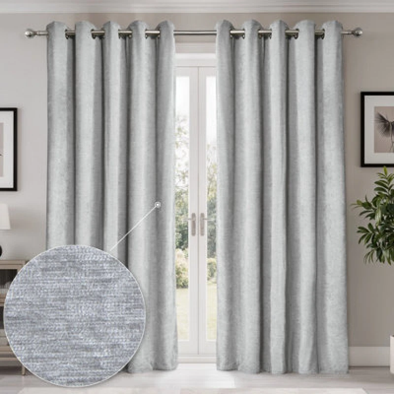 Image of Emma Barclay Canterbury Blackout Chenille Eyelet Curtains, Grey - 46 X 54" Pair